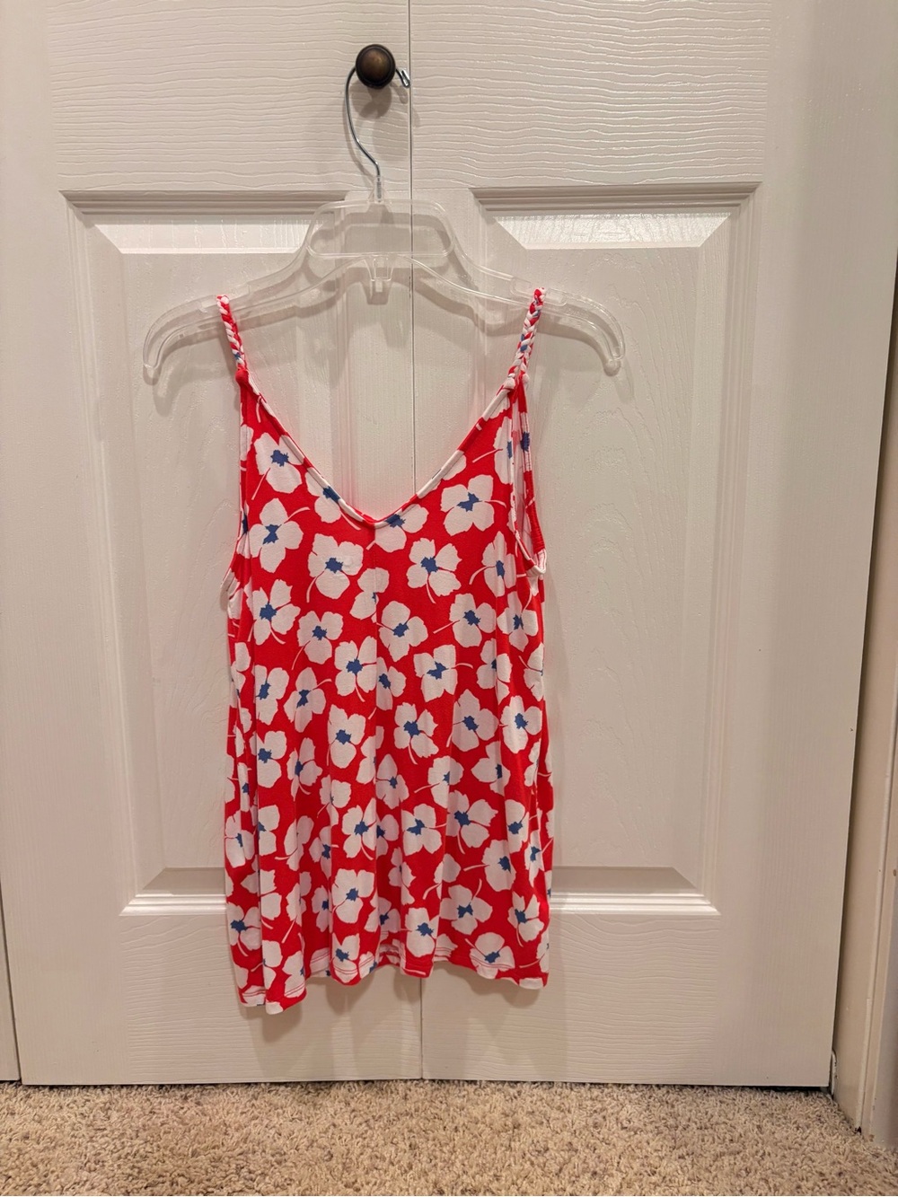 LOFT Red Floral Braided-Strap Tank Top